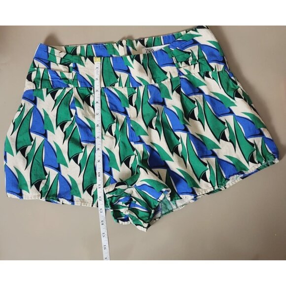 Zara Womens Green Blue Geo Print High-Waisted Shorts Size Large - Picture 5 of 6
